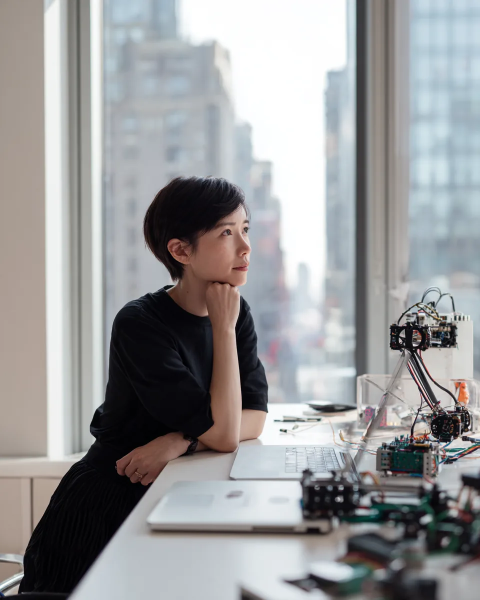 独立 AI 顾问在工作室里调试机械臂样机
